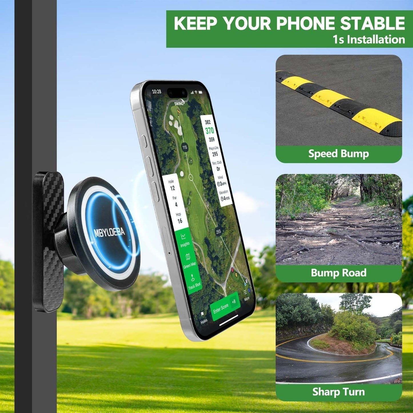 MBYLOEBA Magnetic Golf Cart Phone Holder & Gym Mount - N52 Strong Magnet for Any Metal Surface, Versatile Golf Cart Accessories, for Dad, Fits MagSafe iPhone 17-12 (Black)