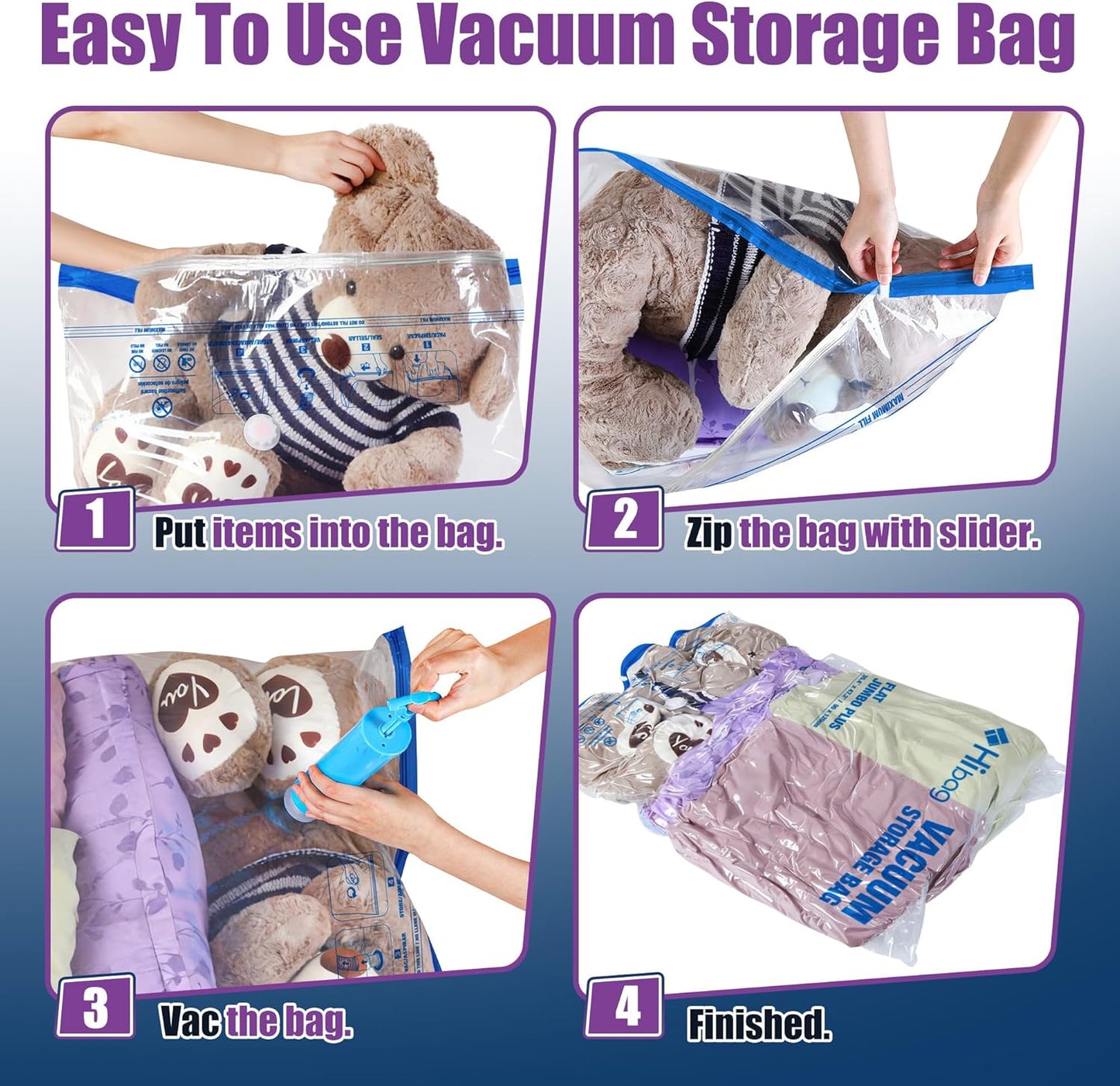 XXL Jumbo Vacuum Storage Bags by [Brand Name] - Extra Large 47''x35'' for Blankets & Comforters | 4 Pack with Hand Pump
