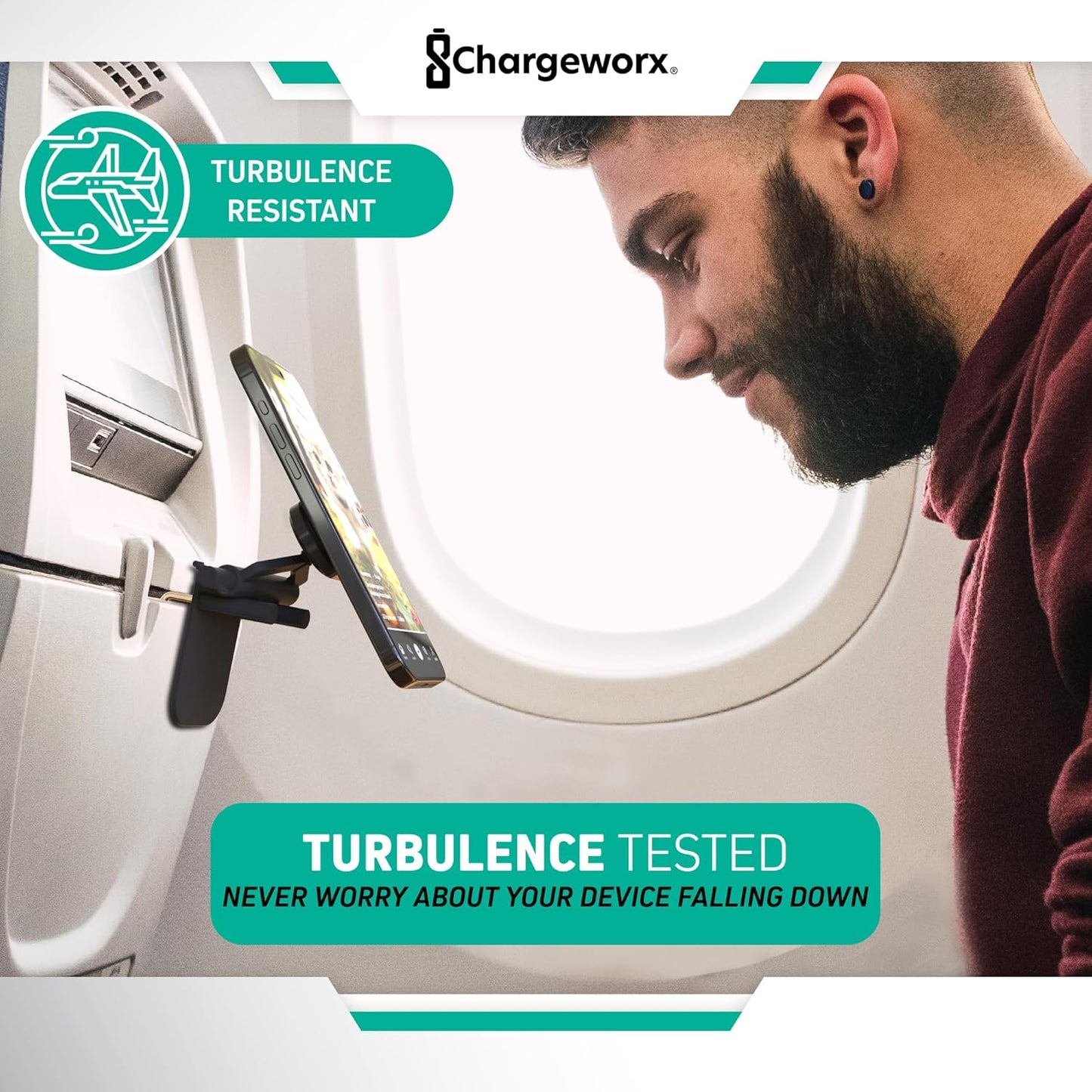 CHARGEWORX 360 90 in-Flight Magnetic Phone & Tablet Mount for Airplanes, MagSafe-Compatible Travel Phone Holder