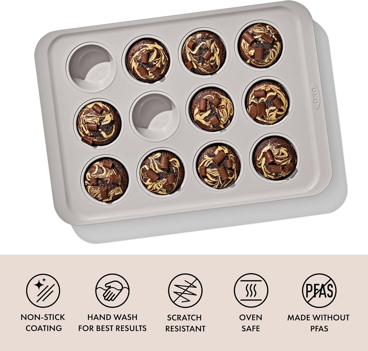OXO Good Grips 12-Cup Muffin Pan - Non-Stick Pro Ceramic Coated Bakeware for Perfect Biscuits