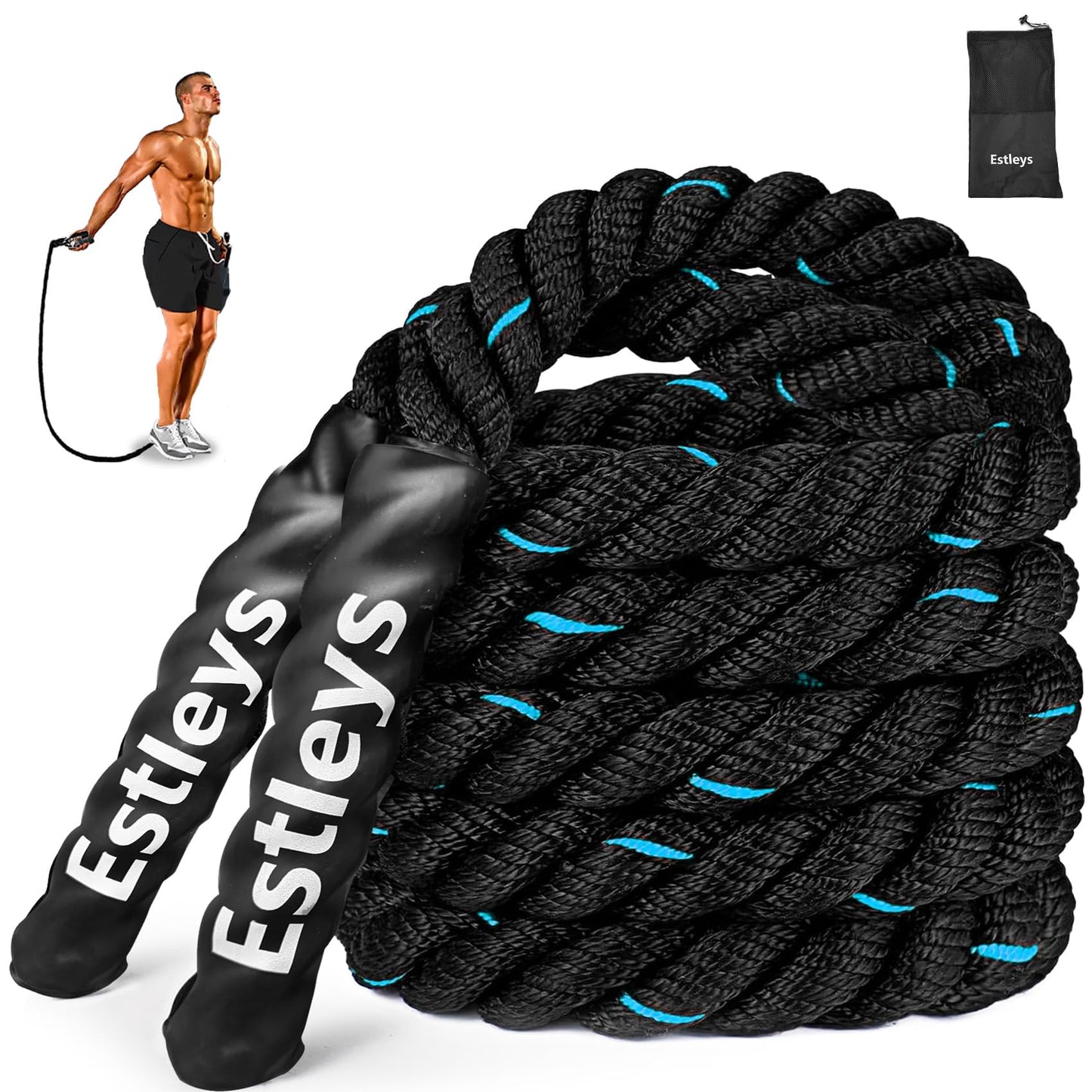 Estleys 5lb Weighted Jump Rope for Men and Women, Adult Heavy Skipping Rope, Heavy Jump Ropes for Home Workout, Weight Loss, Shaping Body, Total Body Workout Equipment (Black & Blue)