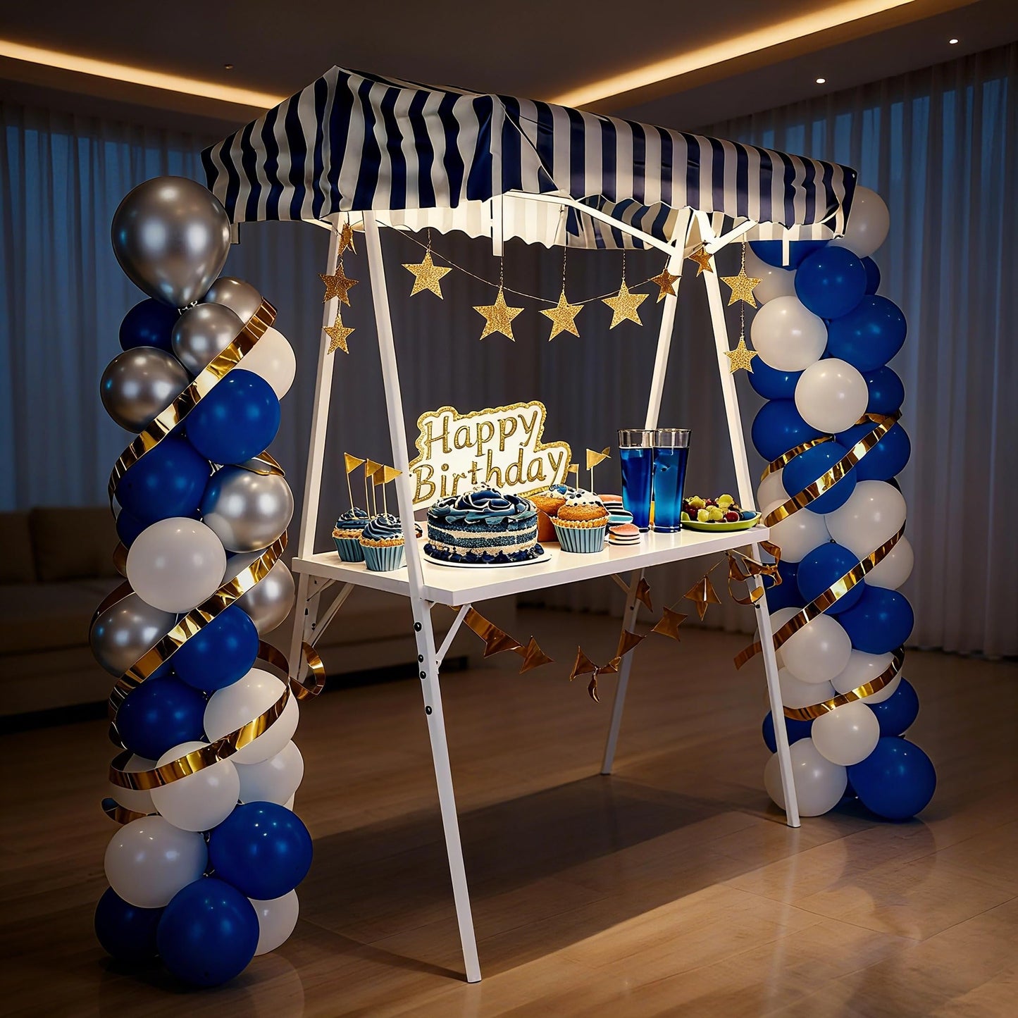 WEWLINE White Portable Display Stand for Party Decor, Birthday, Wedding, Celebrations, Commercial Events, Foldable Vendor Stall, Metal Drink & Gift Holder with Waterproof Canopy, Indoor and Outdoor