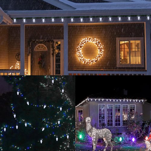 C9 Christmas Lights - 50 LED Faceted String Lights | 24.5 FT Connectable Indoor/Outdoor, Cool White