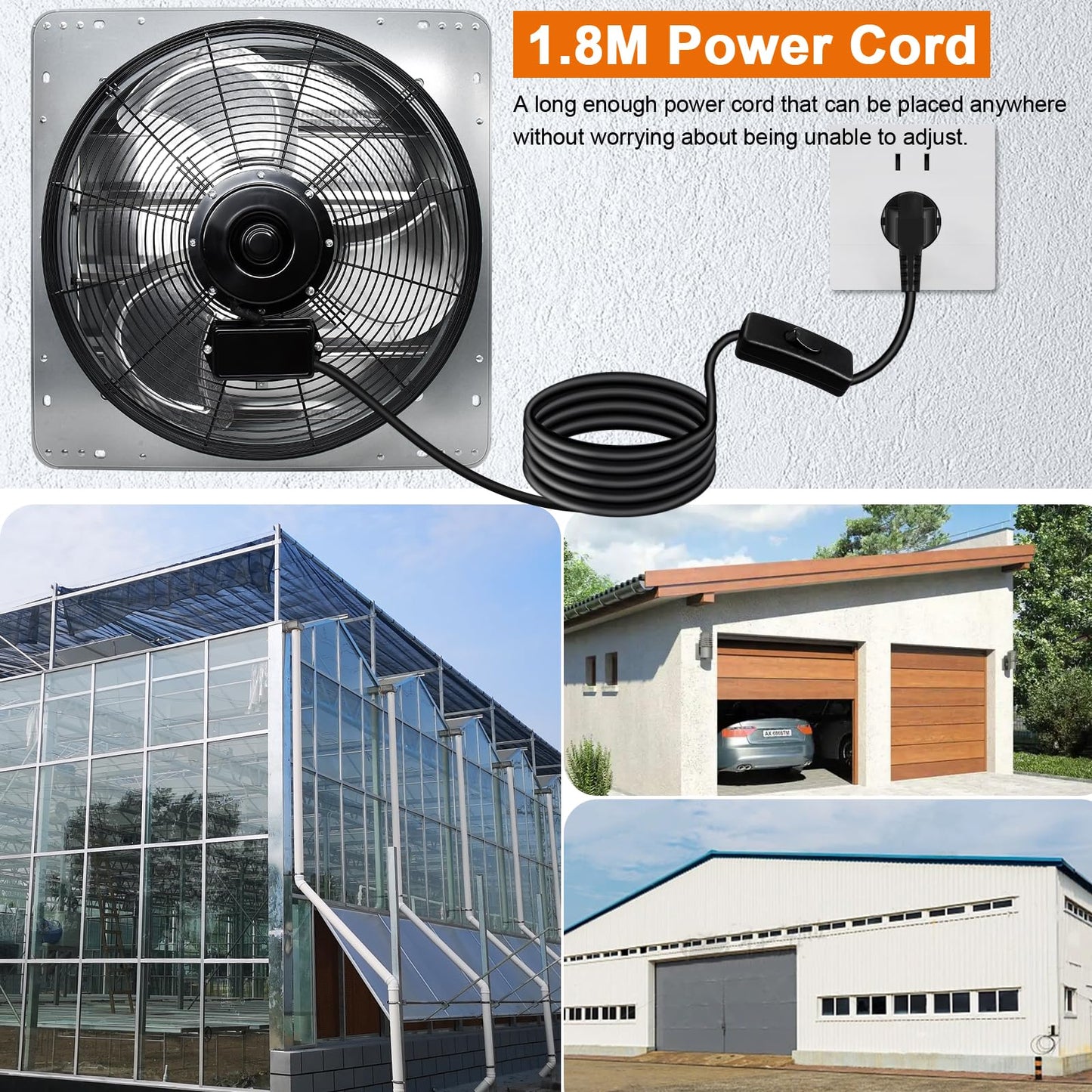 Hiorucet 20 Inch Shutter Exhaust Fan Wall Mounted, 3500CFM High Speed Low Noise Aluminum Louvered Exhaust Fan with 1.8m Power Cord for Greenhouse, Garage, Shop, Attics, Chicken Coop Ventilation Fan.