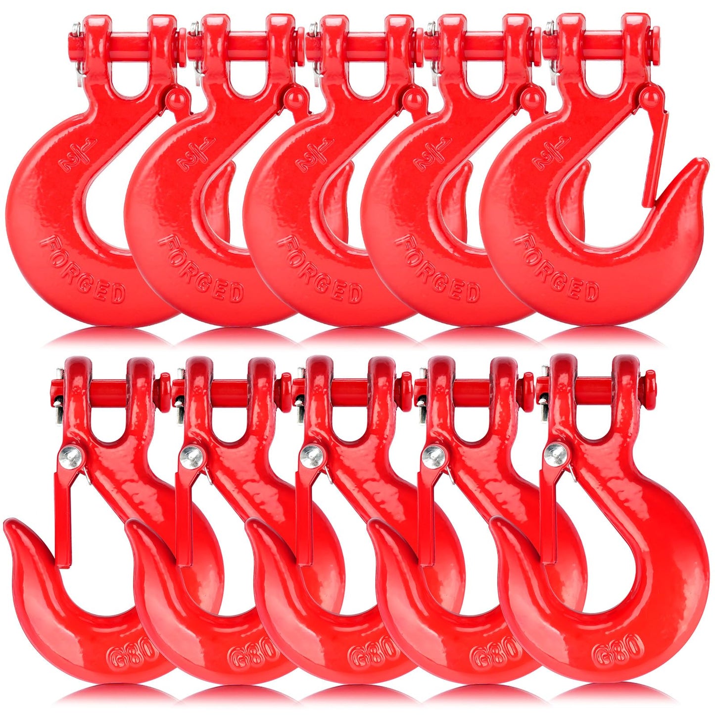 Lechansen G80 Clevis Slip Hook, 1/2" Chain Hooks with Safety Latch, Heavy-Duty Winch Hook, Grade 80 Forged 10 Pack Transport Tow Hook for Maximum Strength Load 45,240 Lbs