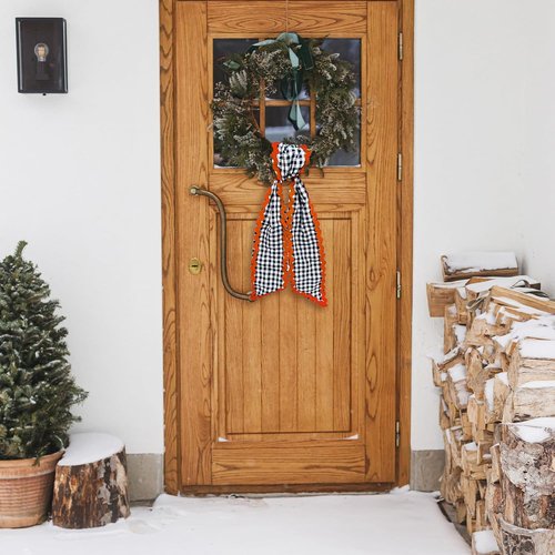Buffalo Plaid Wreath Sash by [Brand Name] - Satin Ribbon for Halloween Decor | 5.11 x 55.1 Inches