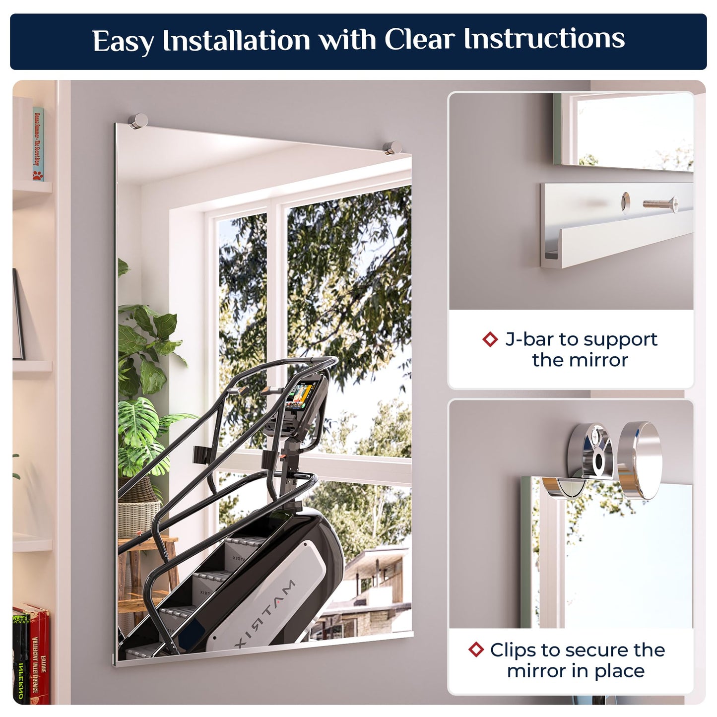 Keonjinn Home Gym Mirror, 48" x 24" x 2Pcs, Large Exercise Mirror, Frameless Full Body Mirrors, Tempered Glass, Wall Mounted for Gym, Yoga, Bedroom, Dance Studio
