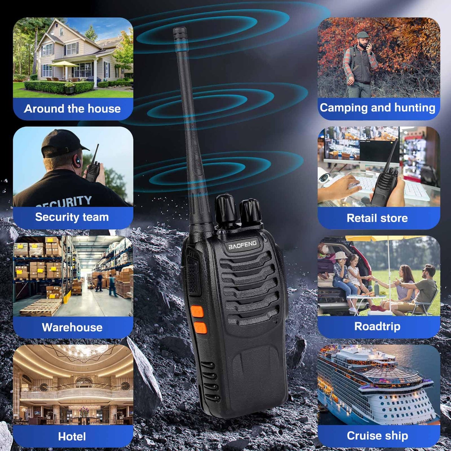 Baofeng Walkie Talkies 888S Rechargeable Long Range with Earpieces for Adults, 16 Channel Professional Radio Handheld Two Way Radios Li-ion Battery and Charger Included (10pack with 10earpiece)