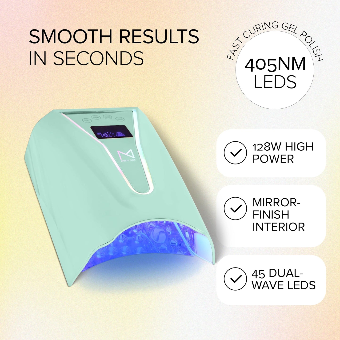 M - Crystal Cure 128W UV/LED Nail Lamp | Fast Curing with 45 Powerful 365nm+405nm LEDs | Cordless, Rechargeable, Auto Sensor | Professional Gel Nail Dryer for Manicures & Pedicures (Teal)