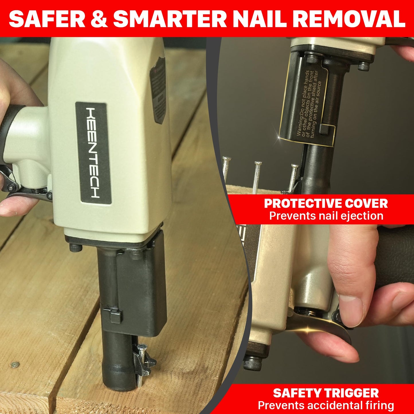 KEENTECH Pneumatic Nail Puller, Fast & Labor-Saving Nail Remover Tool, Denailer Air Gun With Safety Trigger, Nail Puller Tool Effortlessly Removes 3/4"-2-3/4" Nail From Recycled Wood, Pallets, Fences