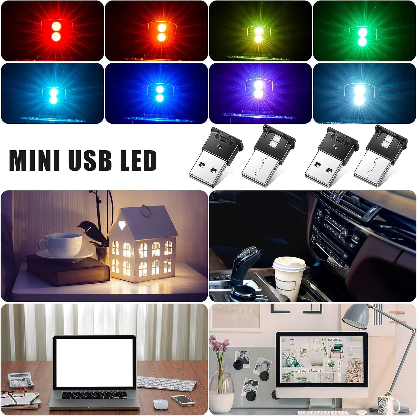 4 5V, 8 Tallew Pcs Mini USB LED Interior Lighting for Car, Music Sync Smart Atmosphere Light, DC Adjustable Brightness