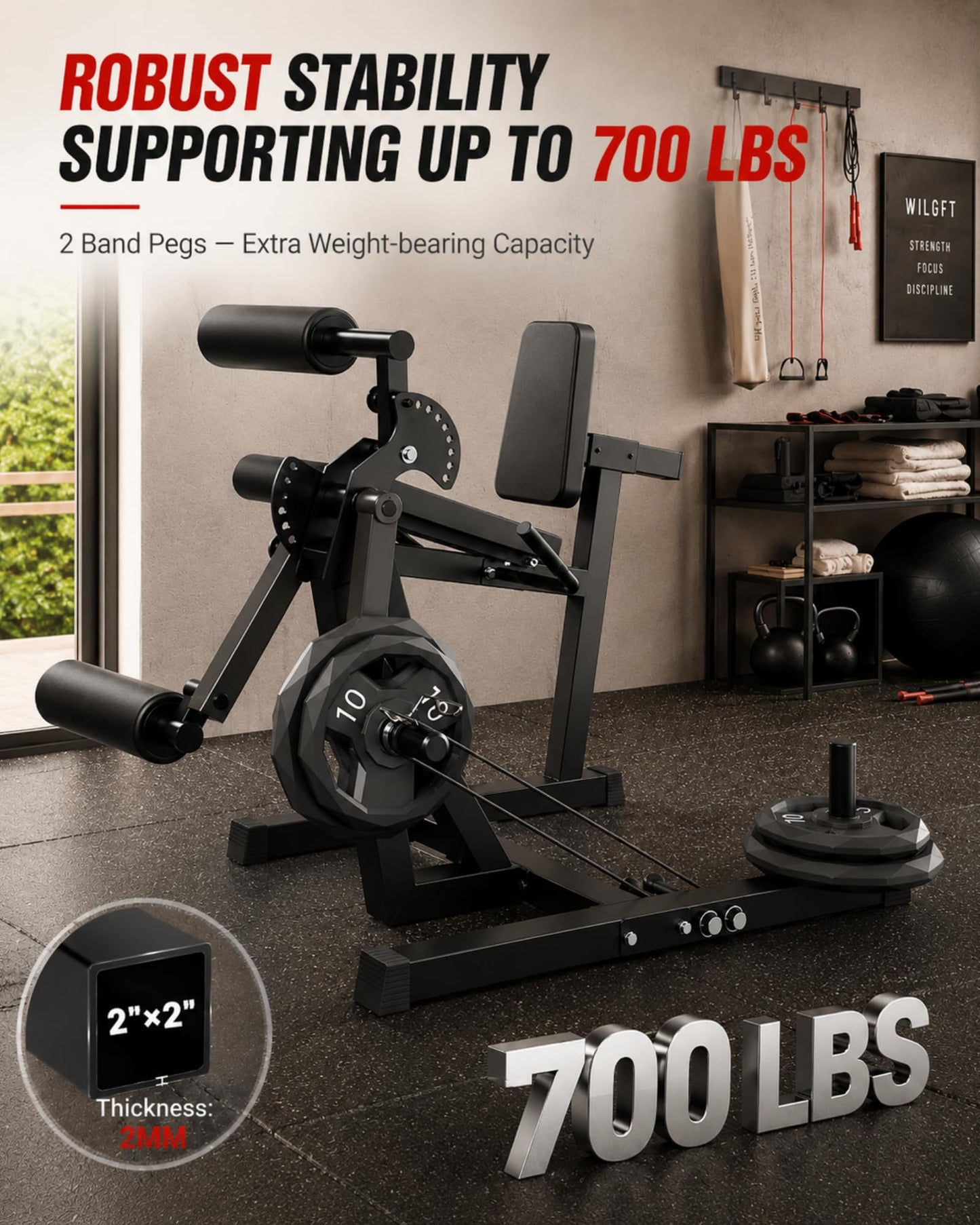 Leg Extension and Curl Machine - 700 LBS Capacity Leg Extension Curl Machine for Home Gym, Hamstring Curl, Hip Thrust & Calf Raise, Heavy-Duty Lower Body Workout Equipment，All Black