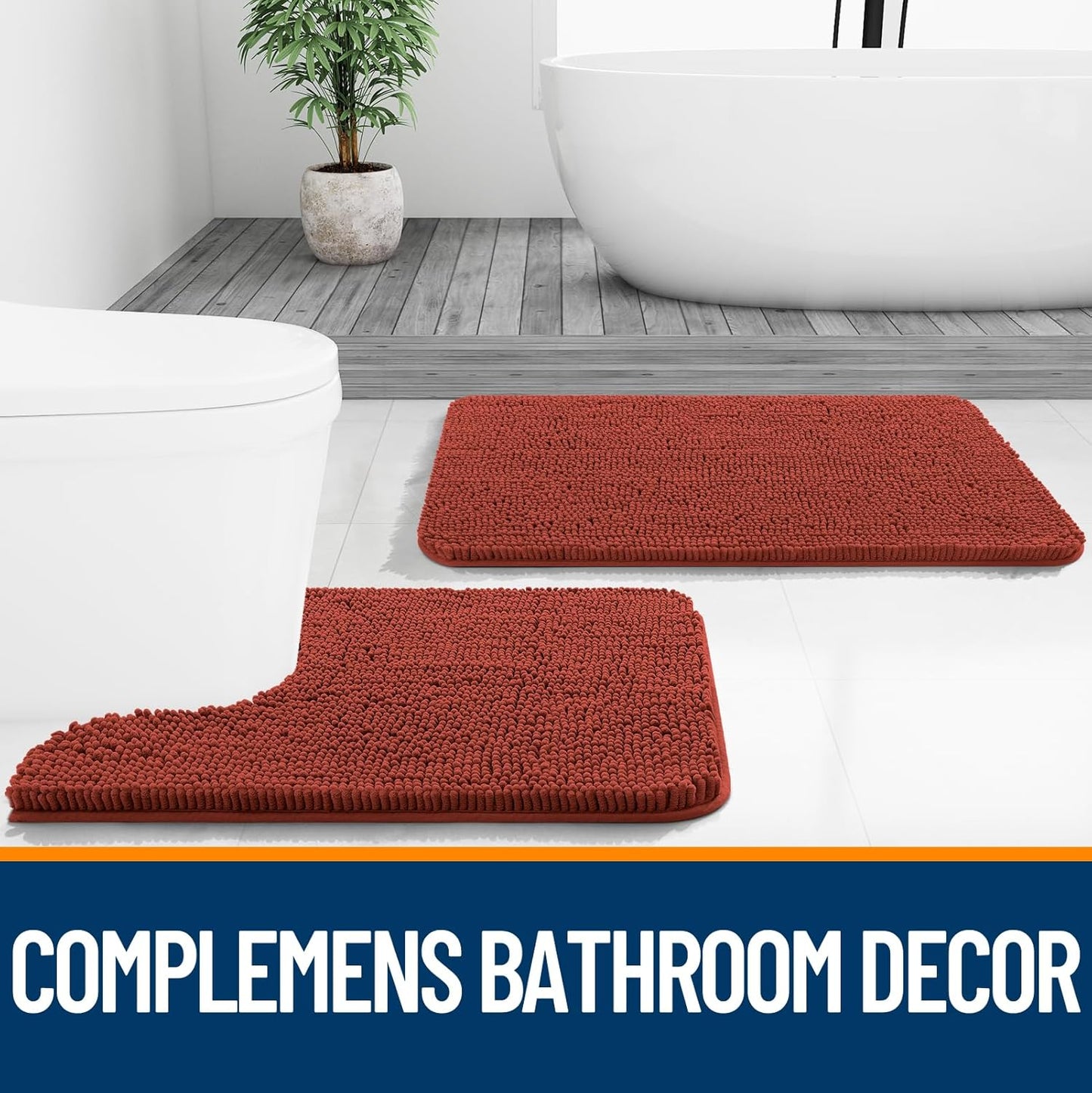OLANLY Bathroom Rugs - Extra Soft Chenille Bath Mats | Quick Dry, Machine Washable, 36x24, Rustic Terracotta