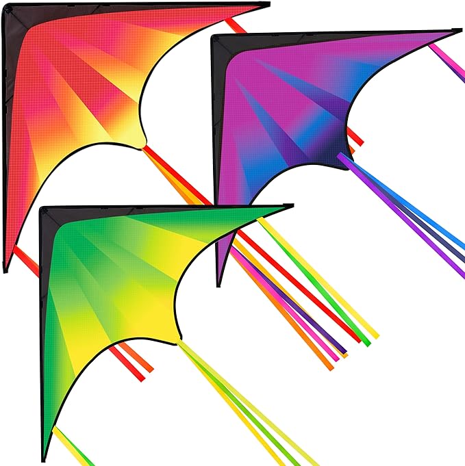 JOYIN Large Delta Kite Red, Green and Purple, Easy to Fly Huge for Kids and Adults with 262.5ft String, Large Delta Beach Kite for Outdoor Games and Activities