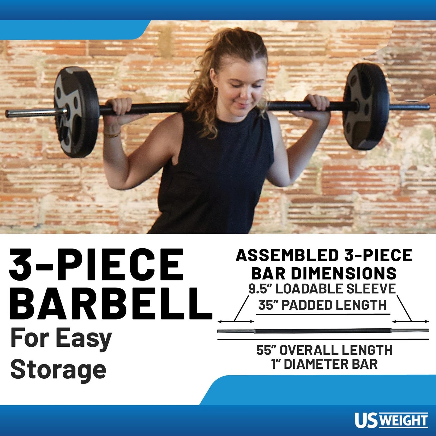 US Weight 54 Pound Adjustable Weight Set with 55" Barbell, Dumbbells, and Kettlebell Handle – Versatile Exercise Equipment for Home Gym Workouts