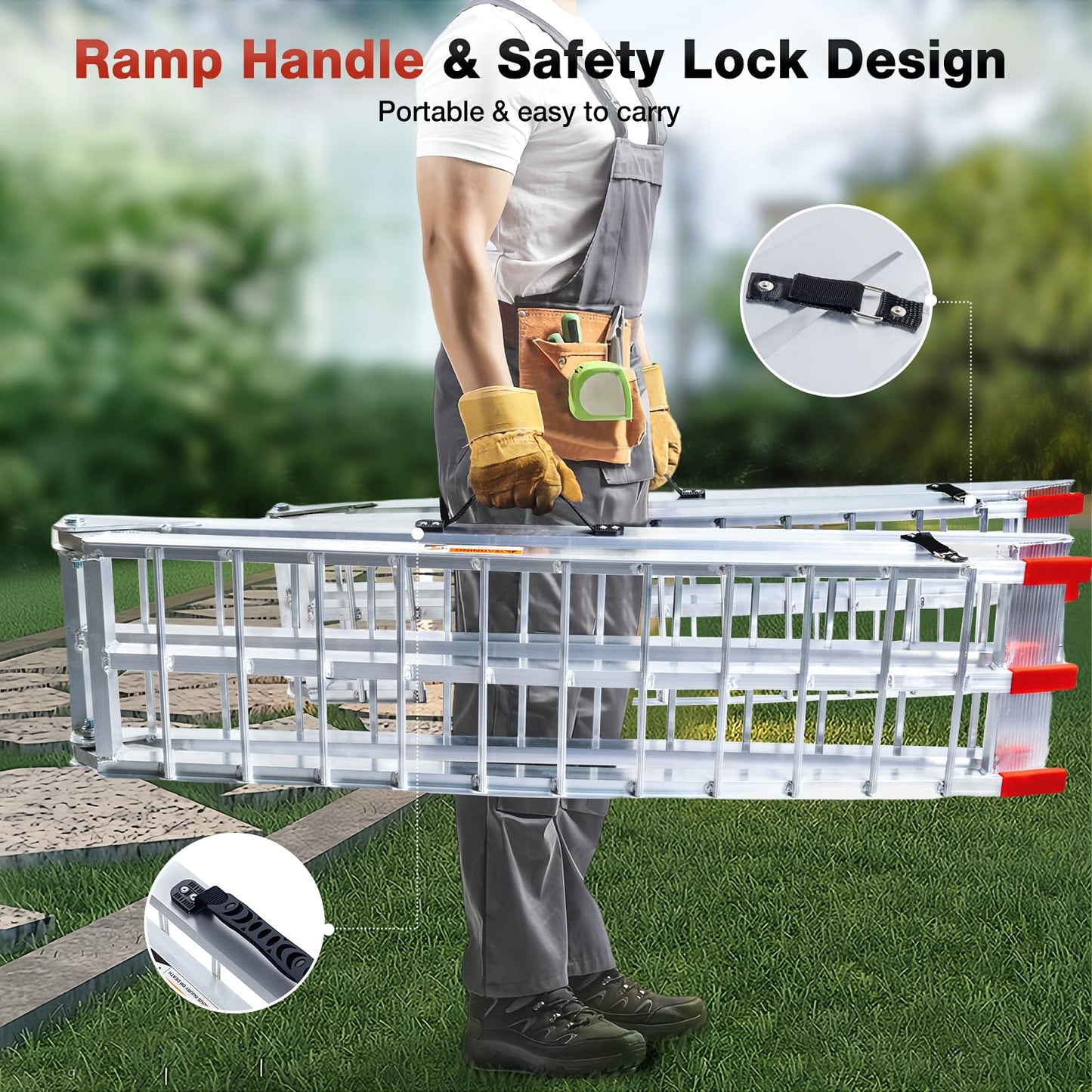WheelX Aluminum Folding Loading Ramps, 1800 lbs Capacity Truck Ramps for Pickup Trucks Bed, Trailers Ramp with Load Straps for ATV/UTV, Motorcycles, Lawn Mowers, Golf Carts, 2Pcs, 90" L x 12" W