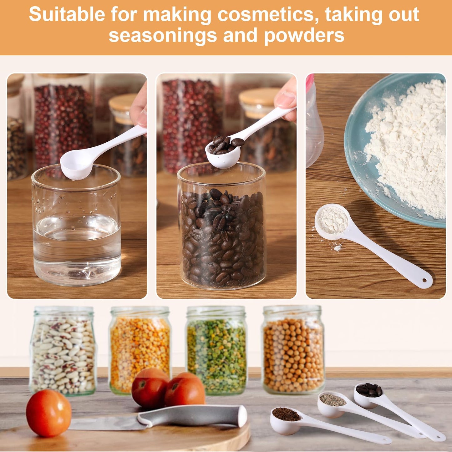 Maxdot 200 Pcs Teaspoon Measuring Spoons Bulk Reusable Plastic Scoop Measuring Spoons Long Handle Plastic Scoop for Cosmetics Coffee Sugar Spices Protein((5 ml / 5 cc/ 1 Tsp)