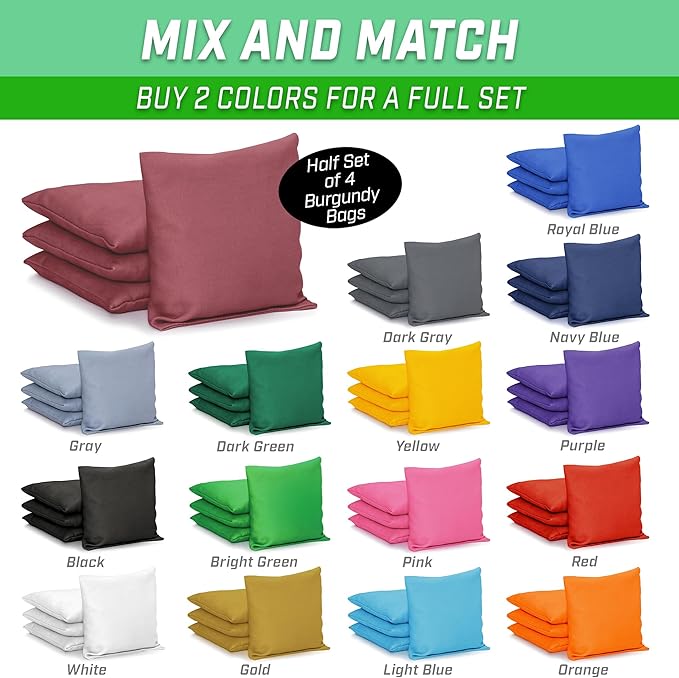 GoSports Classic Cornhole Bean Bags Set of 4-16 Colors Available - Regulation All Weather, Mix and Match