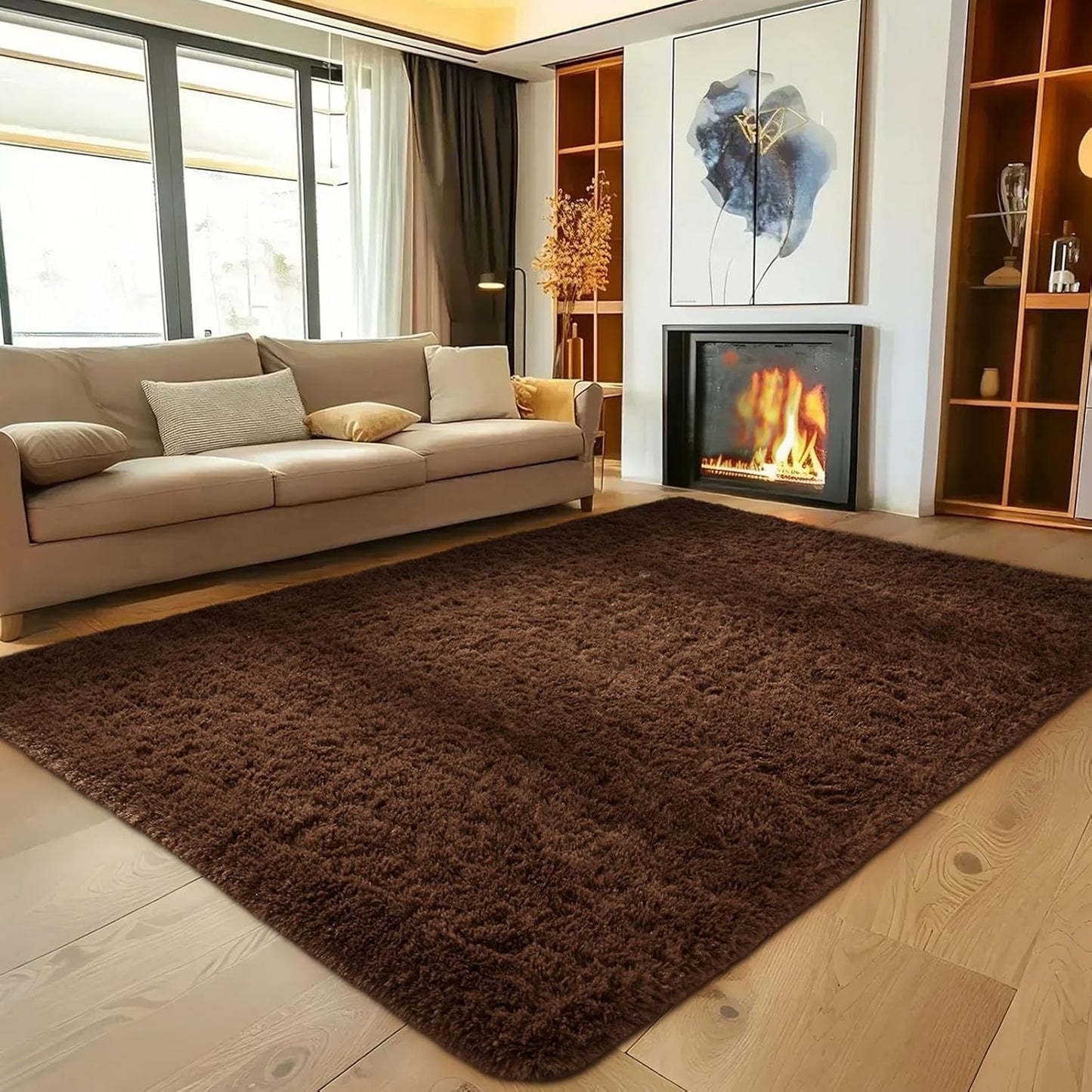 Ophanie Brown Area Rug - Soft Plush Shaggy Carpet for Living Room & Bedroom | 5x8 Size for Kids & Teens