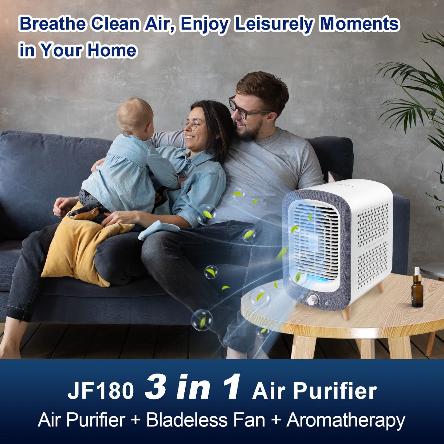 Jafanda Air Purifier for Home Bedroom 780sq ft, HEPA & Activated Carbon, Air Cleaner with Fragrance Sponge & Nightlight for Smoke, Allergies, Dust, Odor, VOC, Pet Dander, Pollen, Office, Desktop,Grey