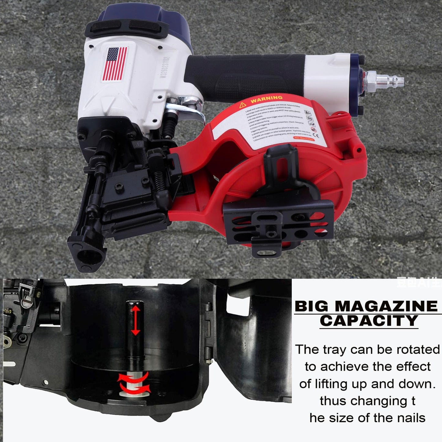 BHTOP American Style CN45N Roofing Nailer, 15 Degree Roofing Nail Gun, 3/4-Inch to 1-3/4-Inch Coil Nails, 120-pcs Load Capacity Coil Nailer