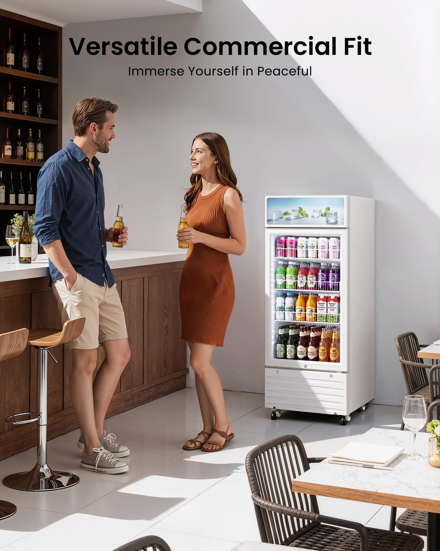 ICEVIVAL Commercial Beverage Refrigerator, 5.8 cu.ft Glass Door Drink Cooler with LED Lightbox & Lock, 32-50℉ Adjustable Temperature, ETL Certified Display Fridge for Bar, Restaurant & Shop
