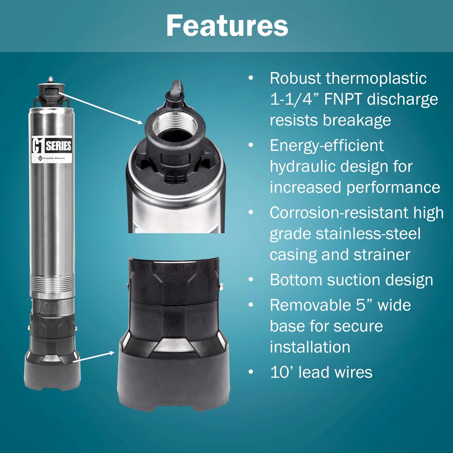 Little Giant 10C1-05P4-2W115, 93 PSI, 115 Volt, 1/2 HP, 2-Wire, 14 GPM Submersible Cistern Effluent Pump, Steel, 90301005