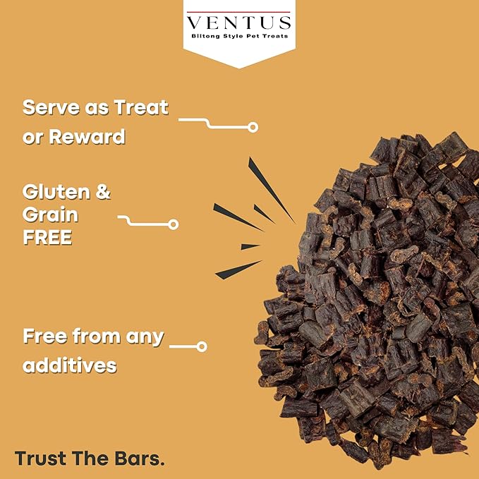 VENTUS Jerky Training Bits - Single Ingredient High Protein Venison Dog Training Treats, Grain-Free, Air-Dried Training Treats for Dogs 8 oz