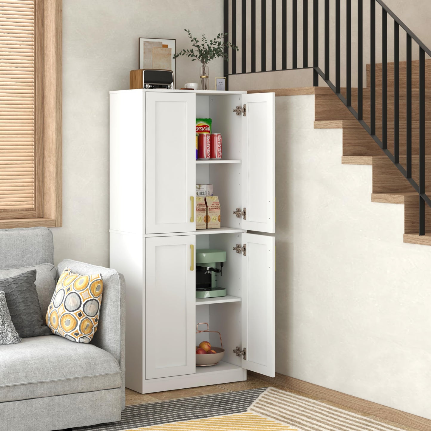Hamesen Storage Cabinet, Kitchen Pantry with Doors & Shelf, Tall Storage Cabinet for Bathroom, Living Room, Entryway,White