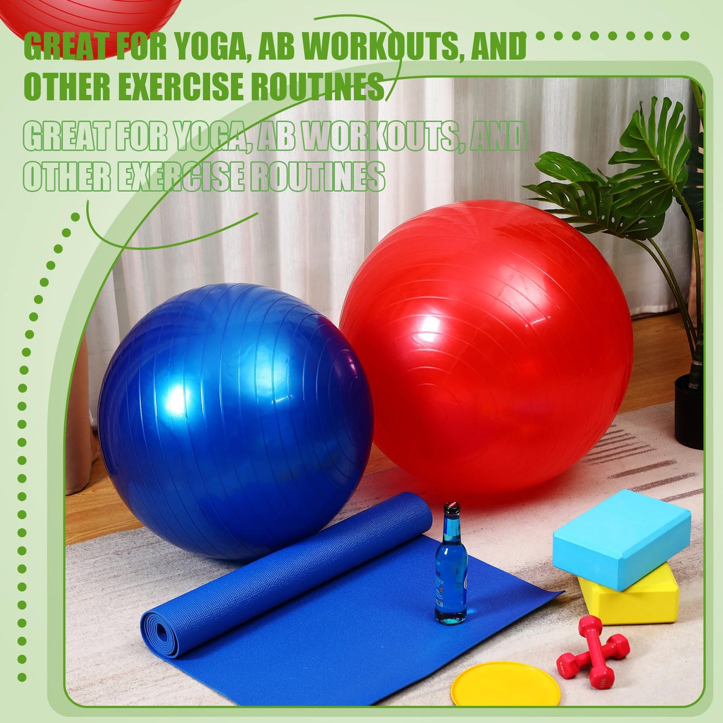 Leyndo 4 Pcs 26 Inch Yoga Exercise Ball Pilates Pregnancy Birthing Fitness Ball with Quick Pump Anti Burst for Improved Posture, Balance, Yoga, Pilates, Training(Bright Color)