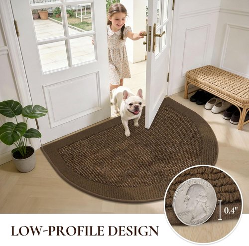 Half Circle Door Mat by [Brand Name] - Non-Slip, Washable Indoor Entrance Mat | 17"x30", Brown, Traps Dirt & Moisture