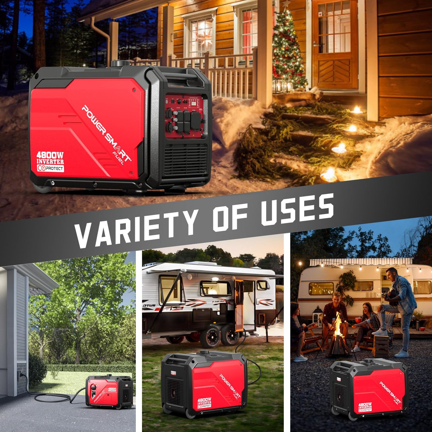 PowerSmart 4800W Portable Inverter Generator,Parallel Ready&Electric Start Super Quite Gas Powered,RV Ready with 30A Outlet, EPA & CARB Compliant for Home Backup, Camping,Portable Power Station