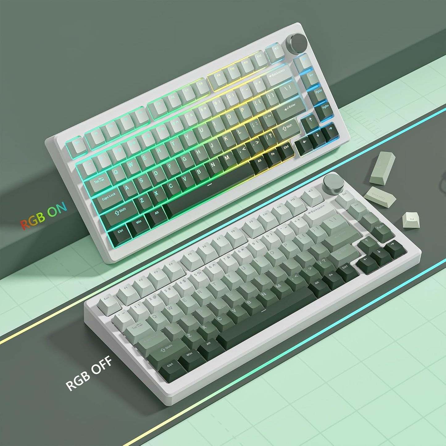 Womier 60 75 100 Green Keycaps for Mechanical Keyboard, Shine Through PBT Keycaps Cherry Profile, Custom Key Cap