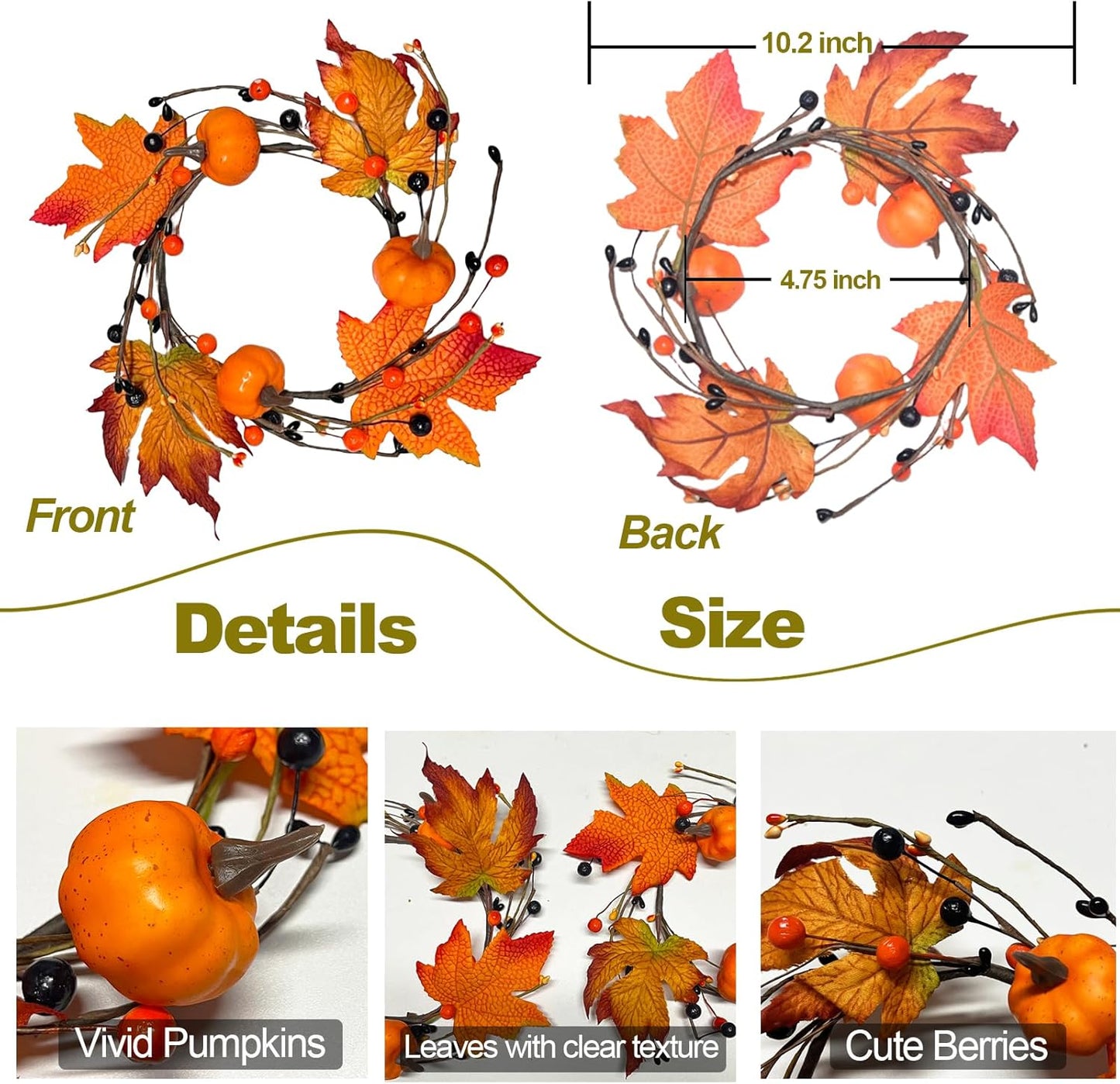 Skiennix 3-Piece Fall Candle Rings - Autumn Maple Leaves & Pumpkins | Perfect for Halloween & Thanksgiving Decor