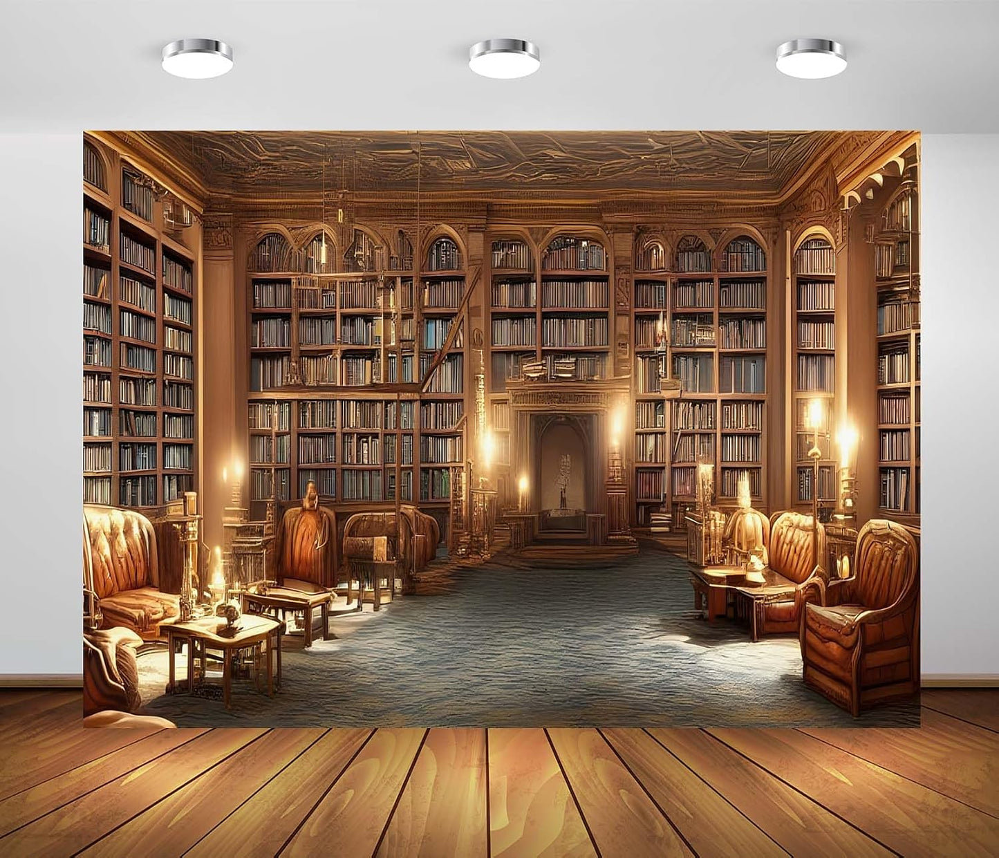 BELECO 5x3ft Fabric Vintage Library Backdrop Wooden Bookshelf Books Sofa Lounge Reading Room Background Library Party