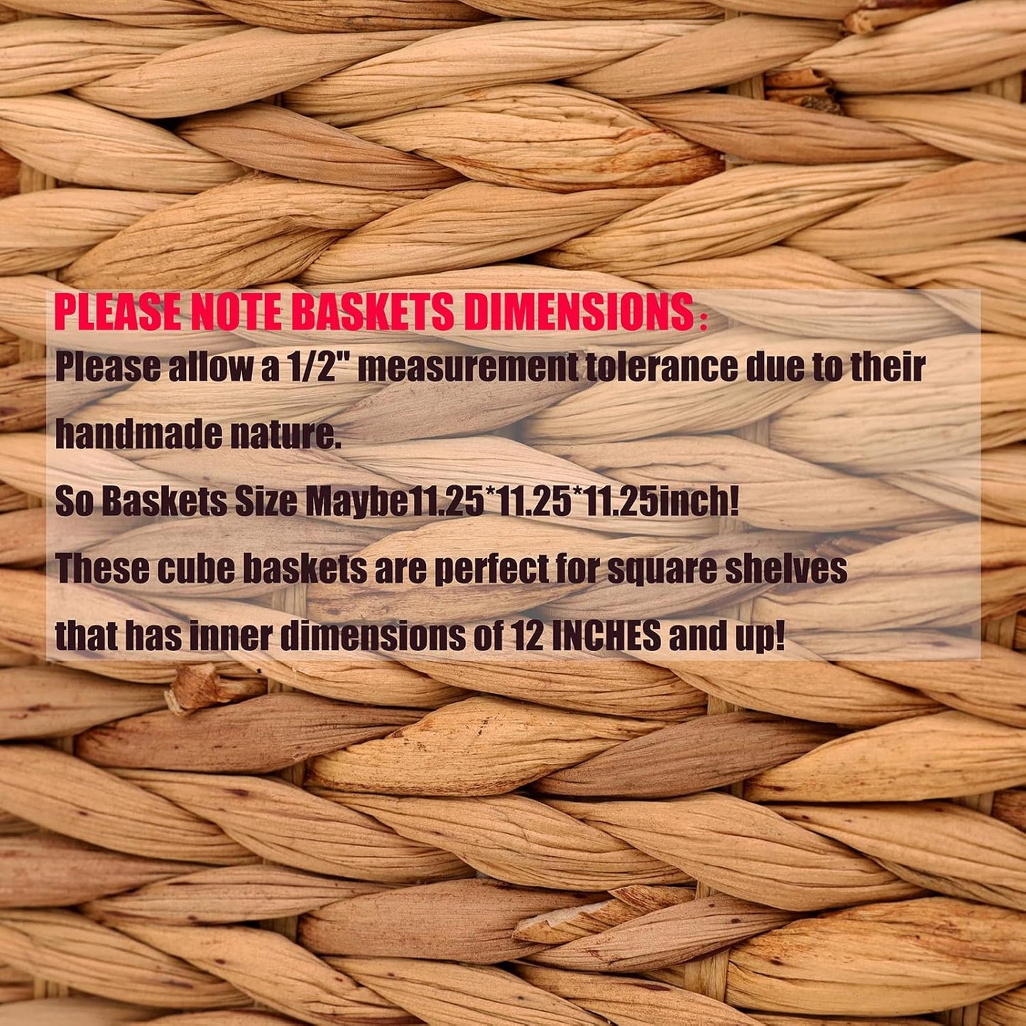 Regine Switzerland Storage Baskets - 4 Pcs Foldable Handwoven Water Hyacinth Bins | 11x11in Square Design for Laundry Organization