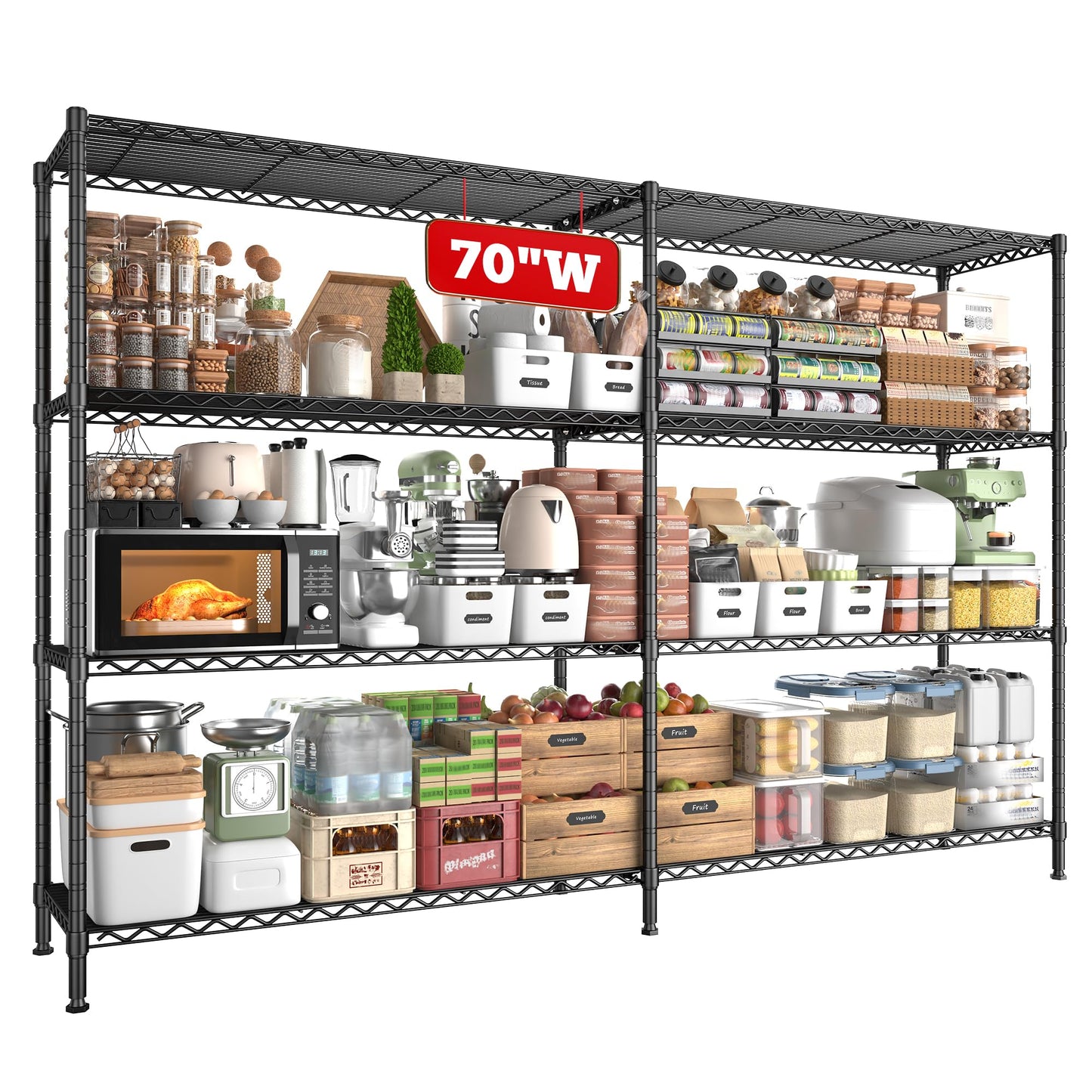 REIBII 70"W Metal Shelving, Storage Shelves 4-tier Wire Shelving Unit Load 1240LBS Metal Shelves for Storage Adjustable Shelving Rack for Pantry Kitchen Commercial school Garage 70"W*15.8"D*62.9"H