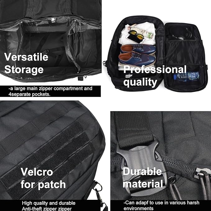 3 In 1 Tactical 45L Military Backpack Travel Duffle Bag for Weekender Gym Workout Deployment