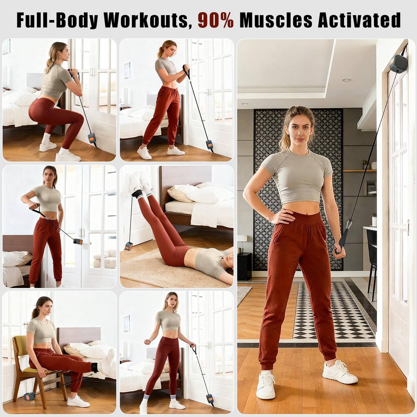 Resistance Bands with Fitness Bar, Power Pump System with Adjustable Resistance Levels, Portable Strength Training Equipment for Women, Home & Travel Workout
