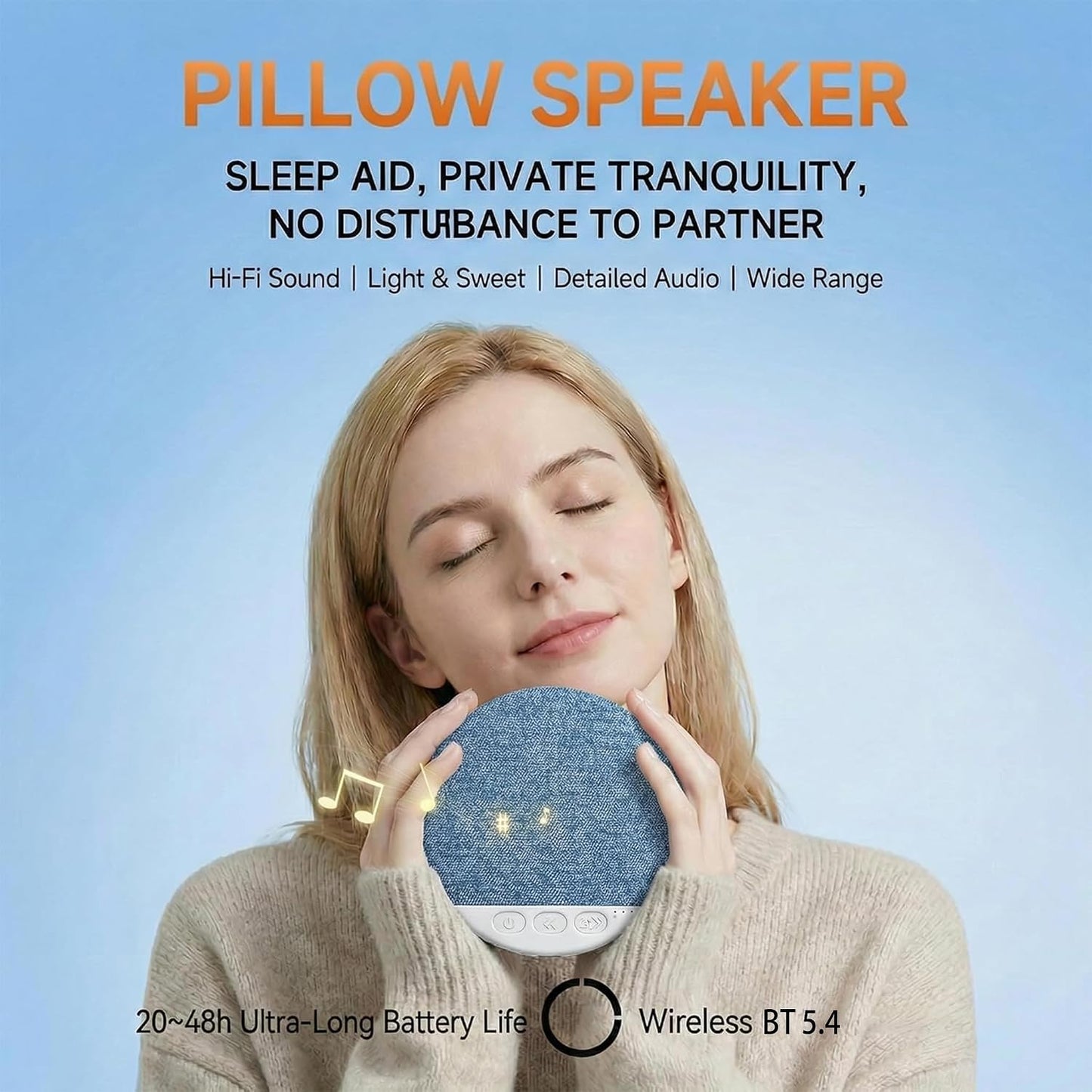 Generic 6.0, 3D Immersive Ultra-Thin Bluetooth Pillow Speaker with Bluetooth White Noise, Soft Sound Field, Pillow CD