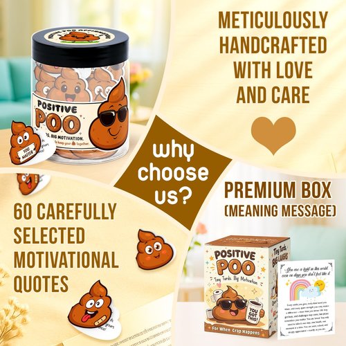 Funny Positive Poo Affirmation Cards Jar - Funny Gag Gift for Women, Men, Teens, Coworkers, Best Friend - Poop Emoji Gifts - Poop Gifts - Emotional Support Poo