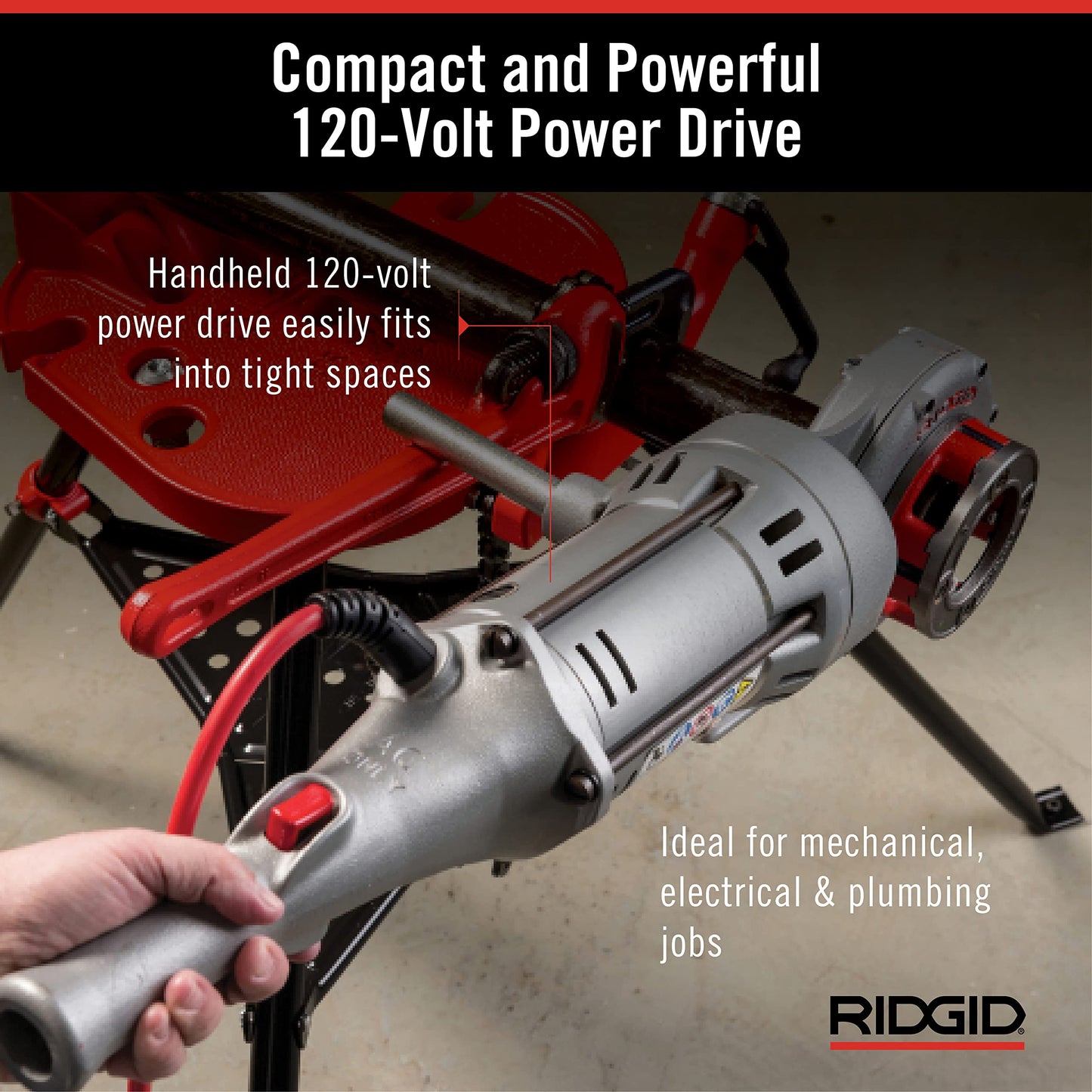 RIDGID 41935 Model 700 Hand-Held 120-Volt Power Drive Pipe Threader, Compatible with RIDGID 12-R, 00-R, 00-RB, and 11-R Die Heads, Silver