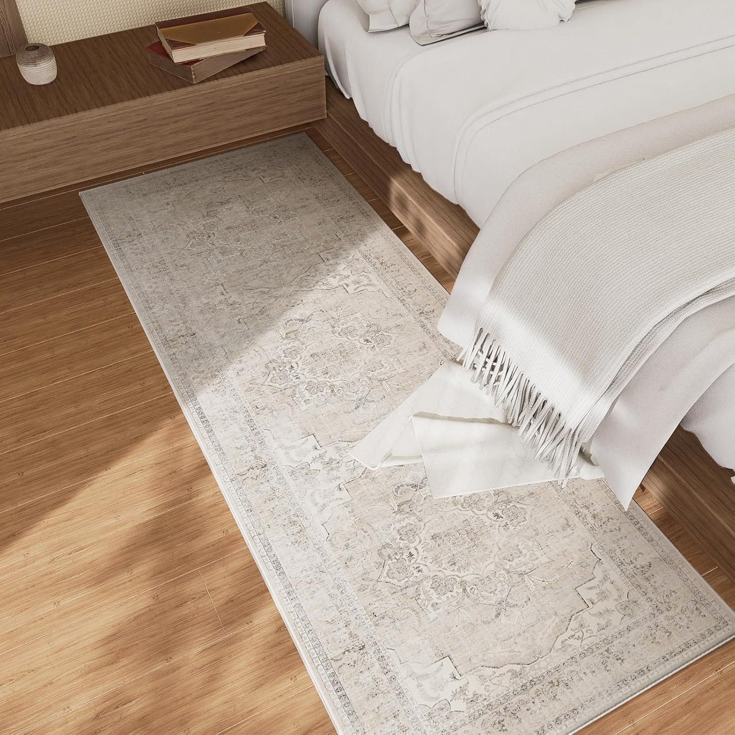 Skiennix Machine Washable Runners Rug - Soft Faux Wool | Non-Slip Rubber Backing, 2'6"x8' for Hallways & Kitchen