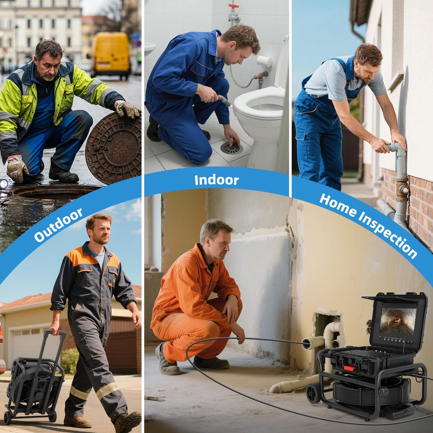 Sanyipace Self-Leveling Sewer Camera 165FT/50M with Wheels and Retractable Handle, Drain Camera with 512Hz Probe, Meter Counter, Video & Audio Record Speaker, Keyboard Input, 5X Zoom, 10" HD Screen