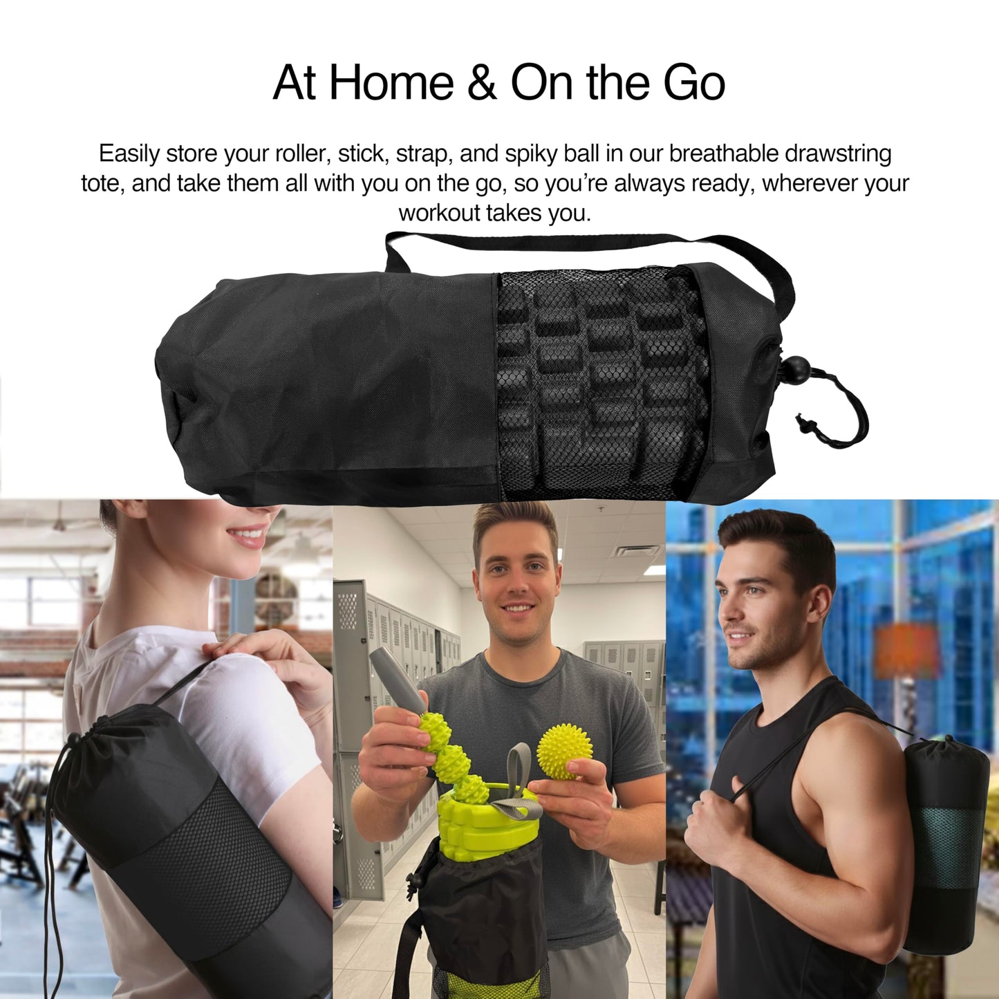 321 STRONG 5 in 1 Foam Roller Set with Hollow Core Deep Tissue Massager, Muscle Roller Stick, Stretching Strap, Spikey Plantar Fasciitis Ball, and Carry Bag, with 4K eBook