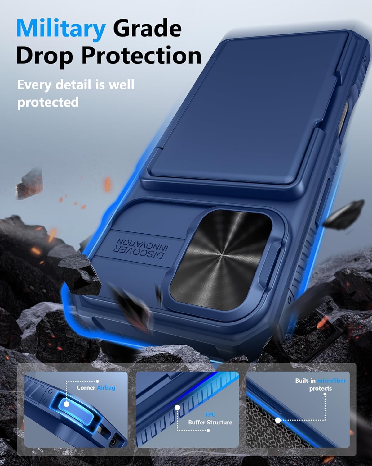ATATOO 17 3-5 17 6.3" 2025, for iPhone Wallet Case, Built-in Card Holder (Store Cards) & Slide Camera Cover & RFID