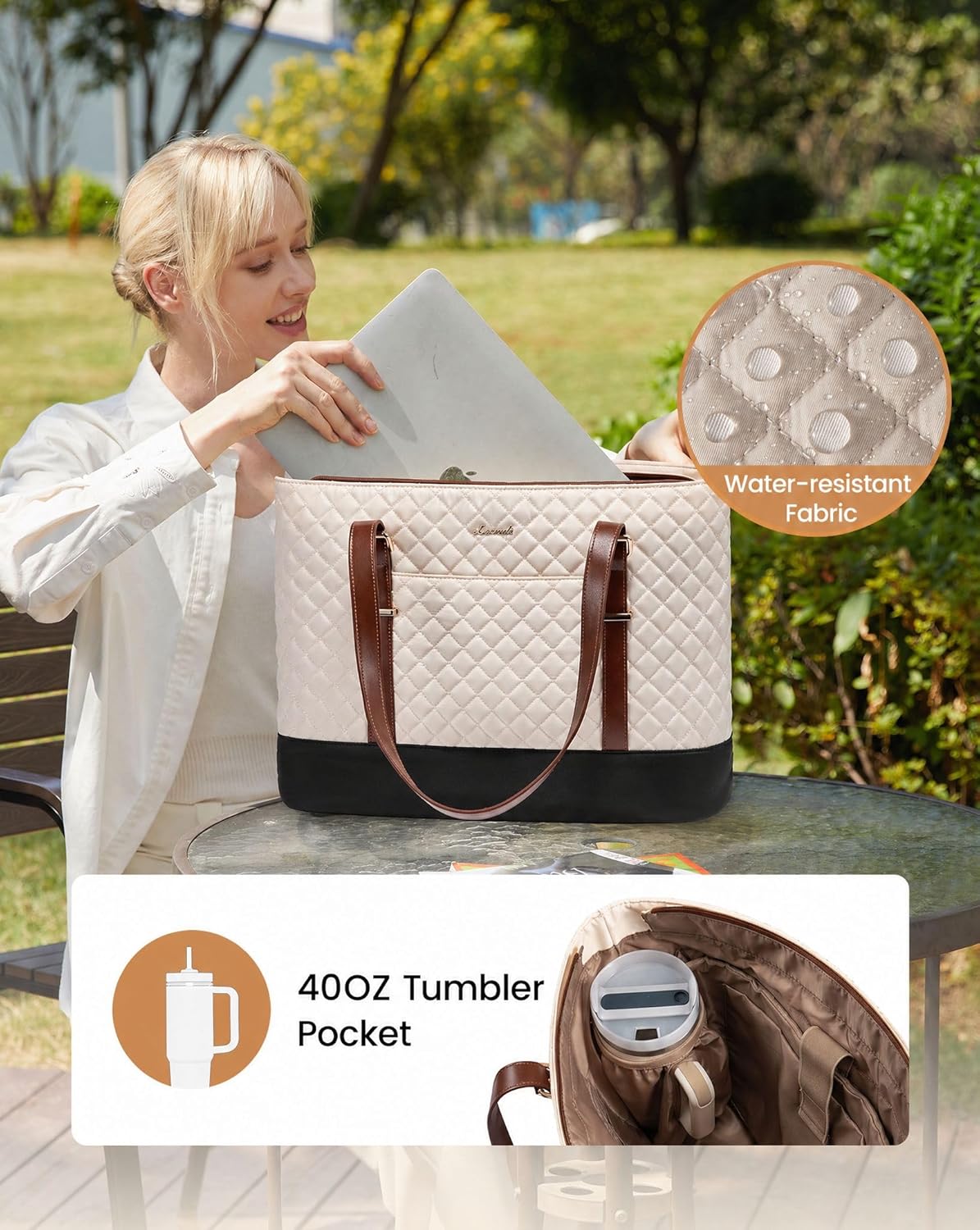 LOVEVOOK 15.6 Inch Laptop Bag for Women, Work Tote Computer Bag With Large Cup Holder, Lightweight Large Laptop