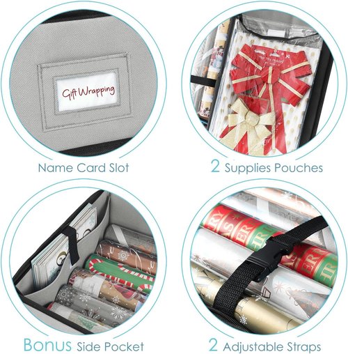 Hearth & Harbor Wrapping Paper Storage Container - Tear-Proof Christmas Gift Wrap Organizer | Fits Up to 22 Rolls, Silver