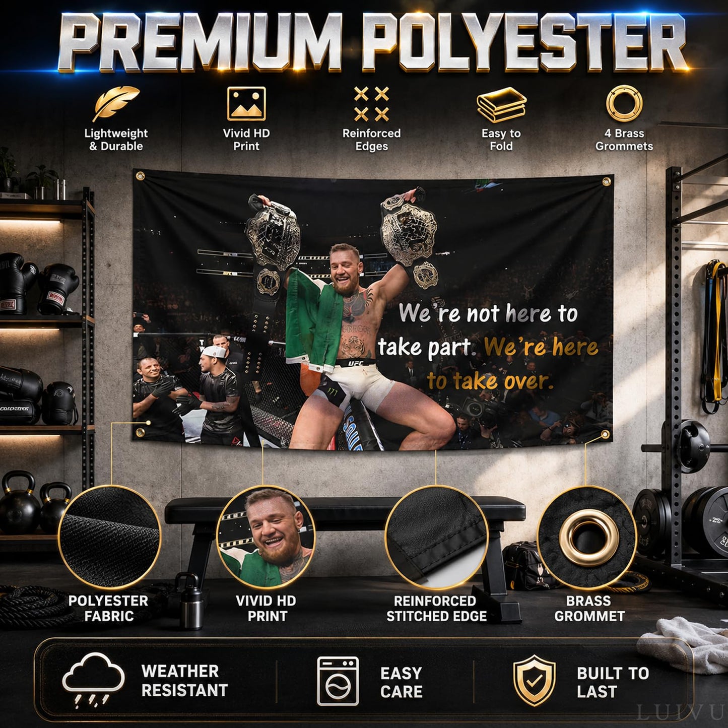 3x5 Ft Conor Boxing Polyester Flag - Inspirational Office Gym Wall Decor Single Sided Flag with 4 Brass Grommets - McGregor Gym Motivational Poster - Were Not Here To Take Part Were Here To Take Over