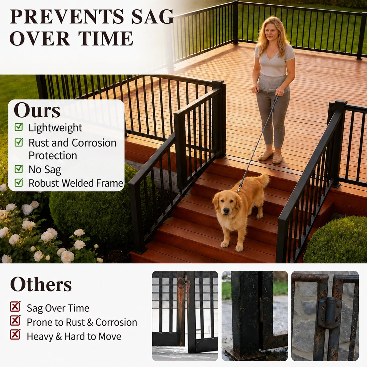 Outdoor Deck Gate Kit, 36" H x 48" W Heavy Duty Fence Gate Kit with Gate Hinges and Latch, Weatherproof Anti-Rust Metal Gate for Decks, Railings,Patios, Gardens, Yards(36" H)